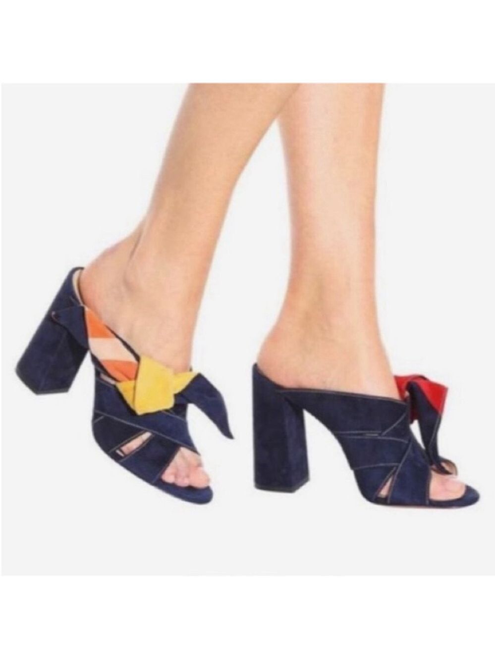 Chloé Nellie Suede Sandals Slip On Block Heel Knot Detail Navy Blue Women's US 5
